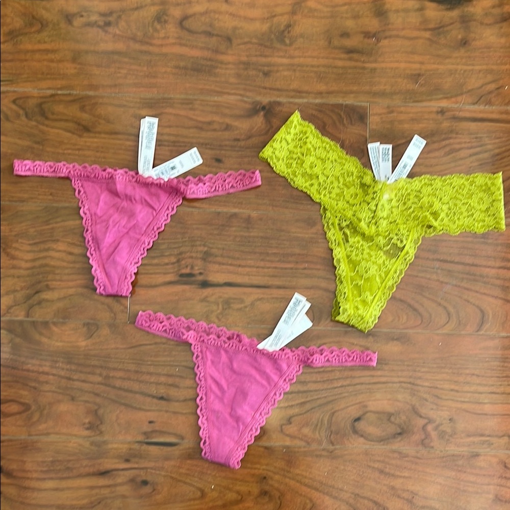 NWT Victoria's Secret Pink and Green Lace Thong Panties Underwear Bundle
